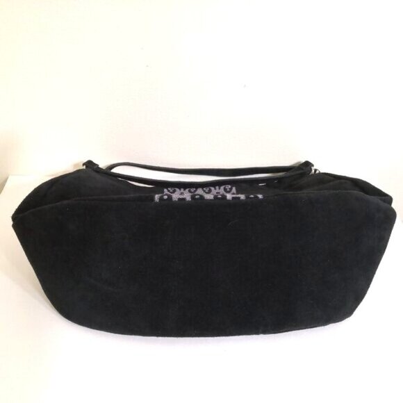 Adrienne Vittadini Boho Embroidered Sued Leather Hobo Bag Black Grey - Picture 7 of 10